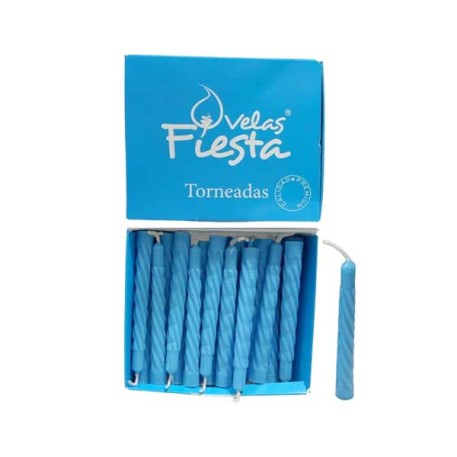 VELAS FIESTAS VELON AZUL TORNEADO COMUN 10CM CAJA X20PZ