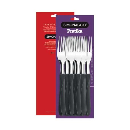 SIMONAGGIO 3222/12 TENEDORES 12PZ E/BLISTER PRATIKA C/MGO PLAST. NEGRO